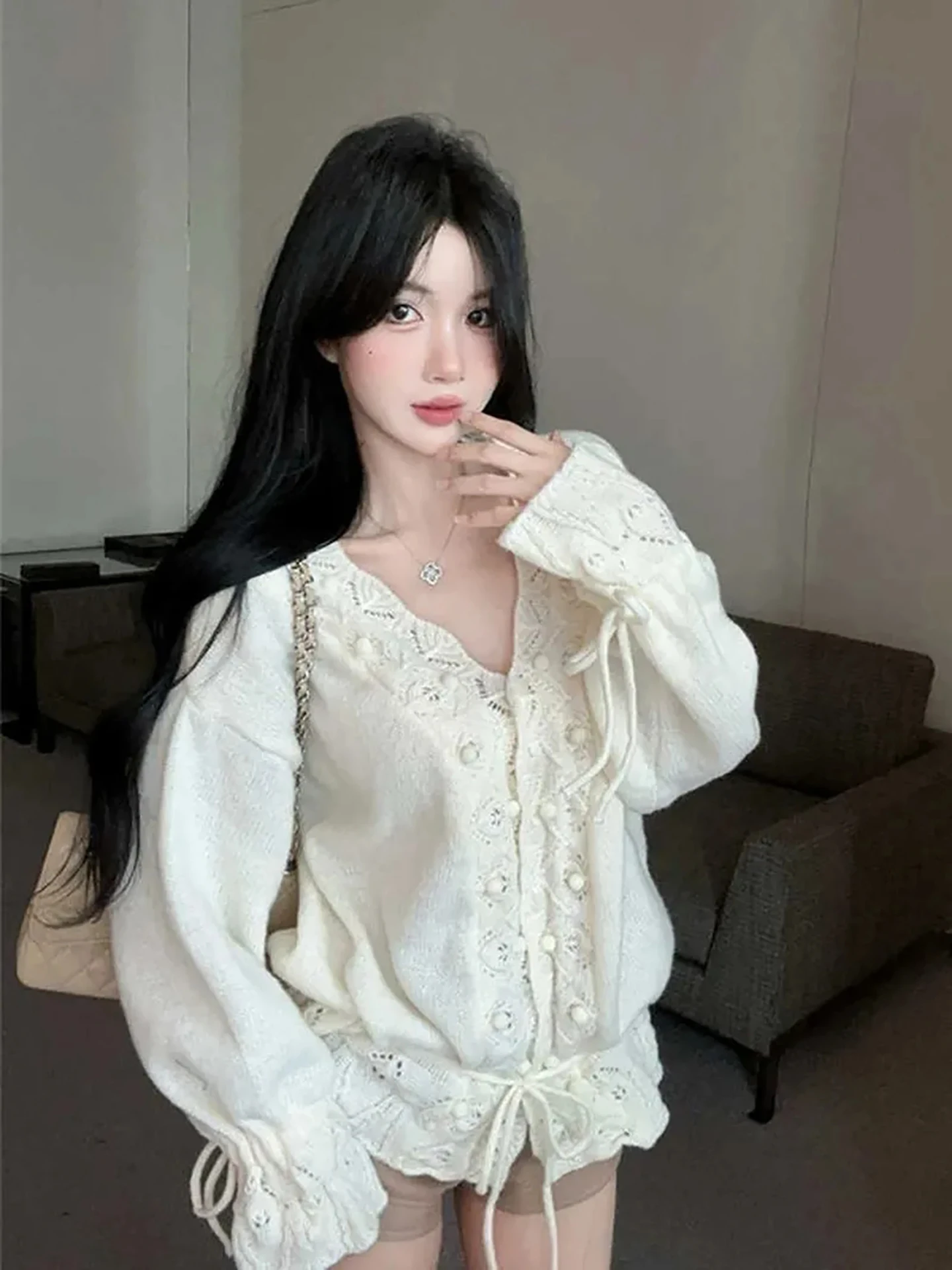 

Женский вязаный свитер Lazy Sle, осень-зима, новая мода, свободный мягкий узел, высококачественная верхняя одежда с v-образным вырезом, длинная...