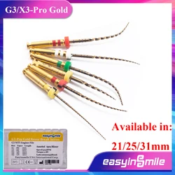 EASYINSMILE 6Pcs Endodontic Dental Endo Rotary Files X3/G3-Pro Gold Taper Niti Engine Tips 21mm/25mm/31mm For Engine Motor