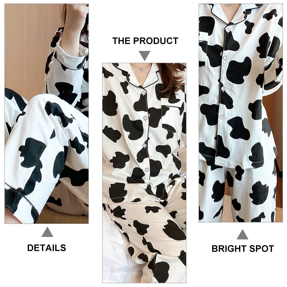 Cow Print Accessories Button up Pajamas Women's Set Girls Nightdress Nightgowns for