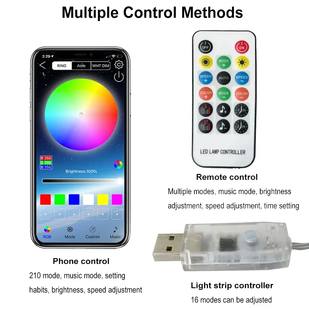 Imagem -06 - Luzes Led Rgb para Árvore de Natal Controlo de Som Musical Endereçável Individualmente Dream Color Usb 5v Ws2812b 5m