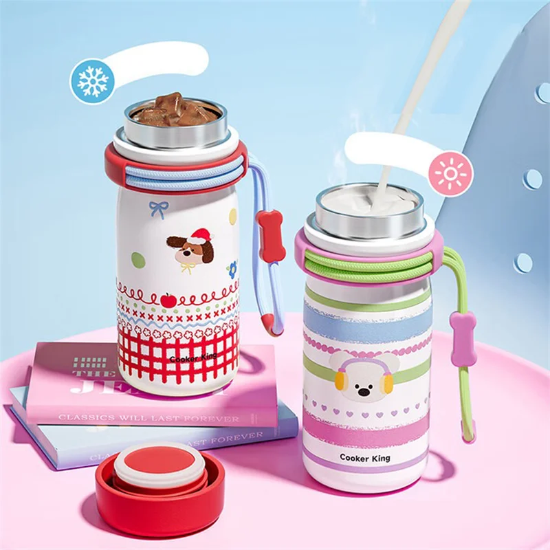 كوب ترمس 350 مللي من كوكر كينج مع حزام من الفولاذ المقاوم للصدأ زجاجة مياه معزولة بنمط كرتوني كوب قهوة للمنزل/المكتب أدوات للشرب #2
