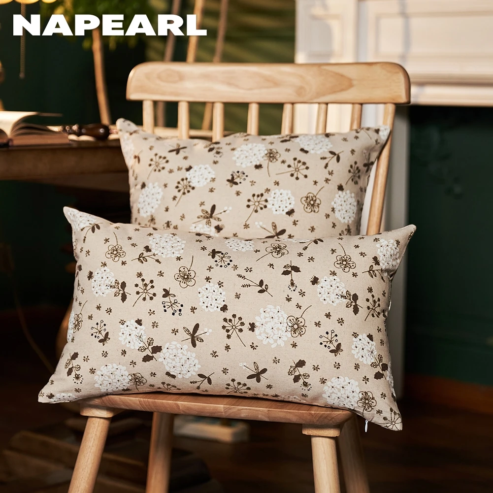 NAPEARL Floral Cushion Cover Cotton Linen Print Sofa Pillow Cover Close to Life for Living Room Bedroom Home Decor 45x45 30x50cm