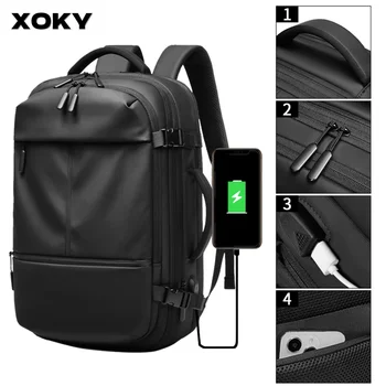 Xoky-男性用の拡張可能なUSBトラベルバックパック、大容量、防水ラップトップバッグ、ビジネス、学校、ファッション