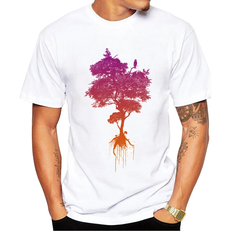 

Men's Fashion Adam's Tree T-shirt Short Sleeve Round Neck Tops Hipster Hand-Painted Vitnage Printed Tee Shirts