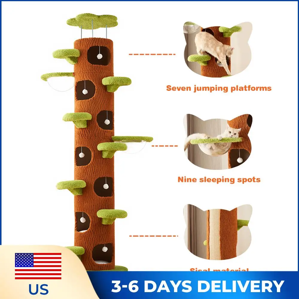 

Большая лесная кошачья полка-когтеточка с сизалевой подушкой для царапания, высокая кошачья башня, очень большая кошачья полка-башня для домашних кошек