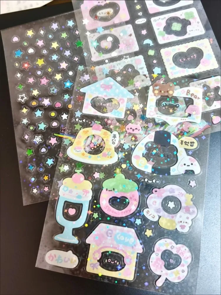 8 Sheets Cartoon Stickers Cartoon Anime Die-cutting Flashing Laser Sticker Decals DIY Handbooks Decoration