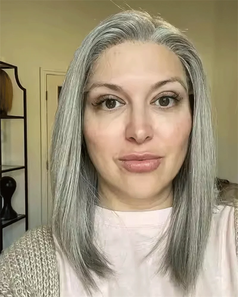 13×4 Platinum Layered Wig Lace Front Straight Highlights Synthetic Side Part Natural Heat Resistant Wig For Women Wig Daily Wear