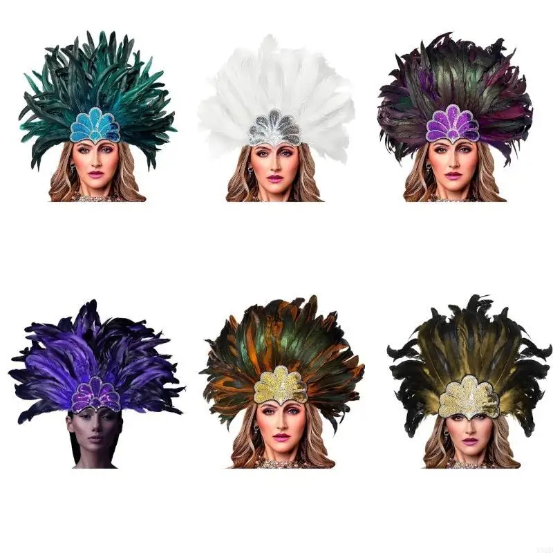 Cerchietto per capelli per feste per banchetti, fascia per capelli con piume indiane, per ragazze etniche, per Halloween