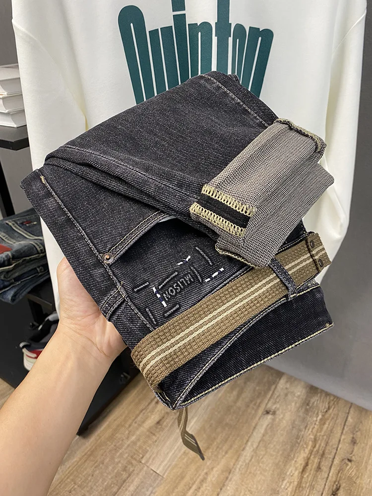 Осень 2023, новые мужские джинсы, модные микро-свободные уличные ракальные красивые эластичные брюки на маленькой ноге