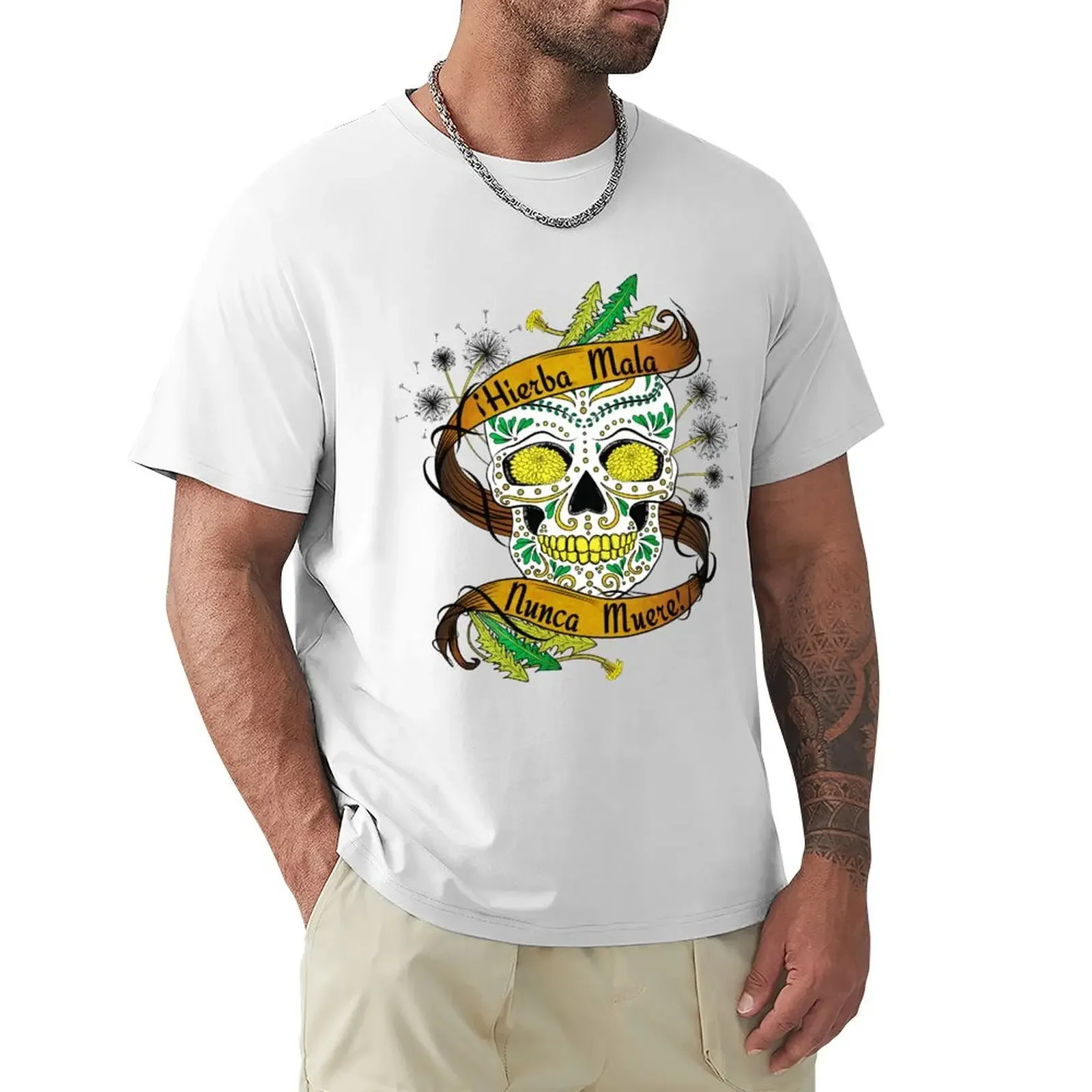 Hierba Mala Nunca Muere Sugar Skull T-Shirt vintage clothes for a boy hippie clothes summer tops fitted t shirts for men