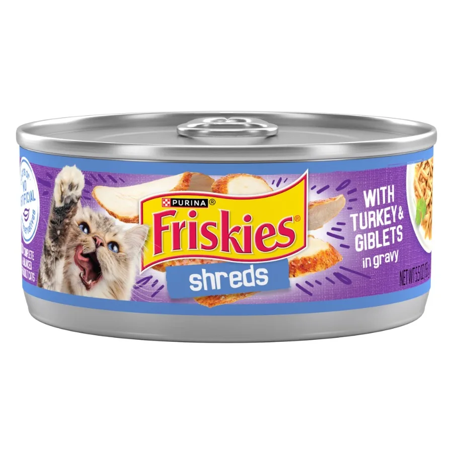 

Purina Shreds in Gravy Wet Cat Food - Soft Turkey and Giblets Flavor for Indoor Cats, Rich Gravy Texture, 5.5 oz Cans, 24 Pack,