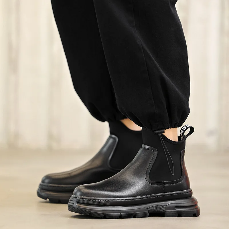 Boots men's high top English leather Chelsea boots mid top men's shoes casual leather shoes workwear shoes trendy shoes boots