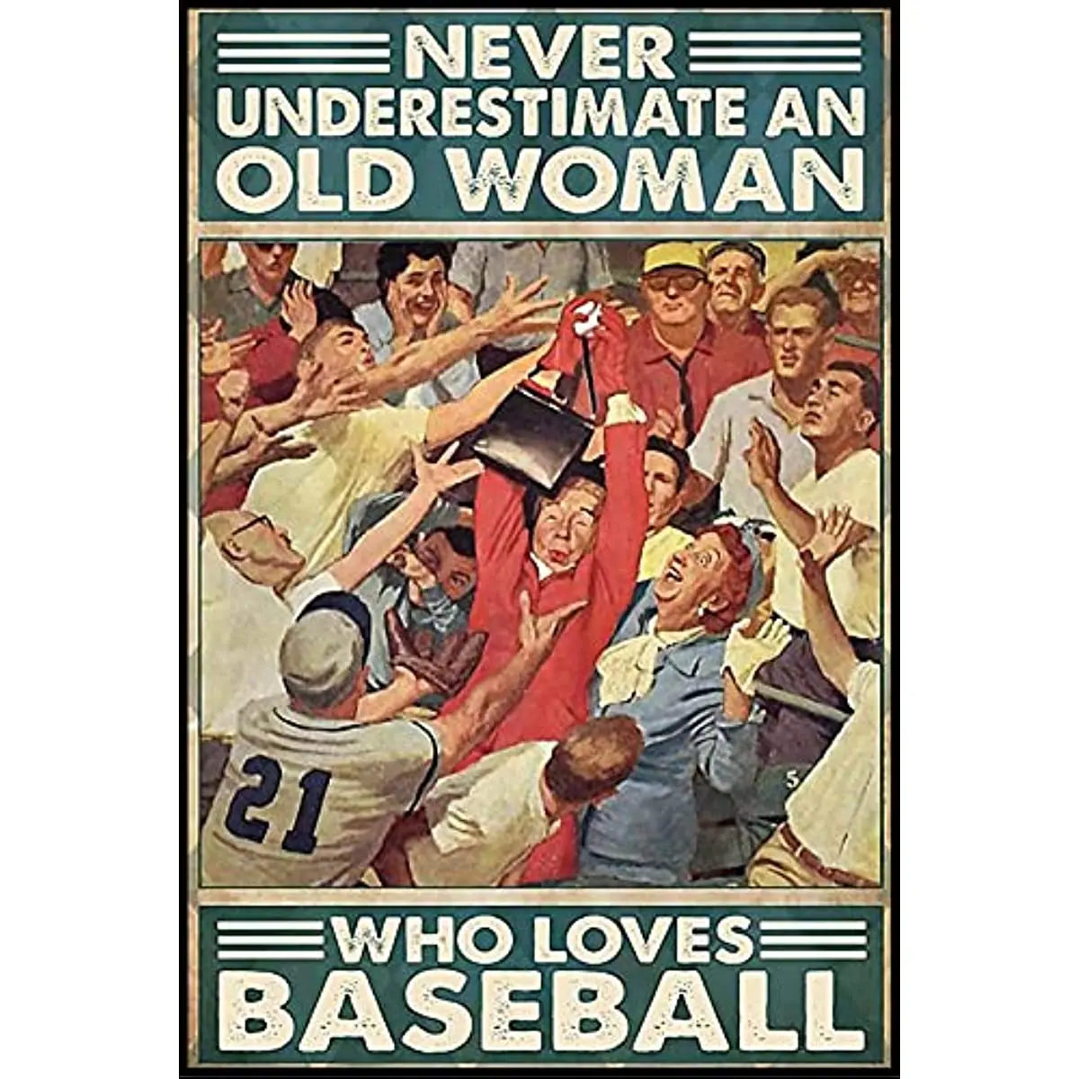 Home Decor Metallic Tin Logo Never Underestimate A Baseball-loving Old Lady Bar Decor with Retro Logo Wall Art Deco