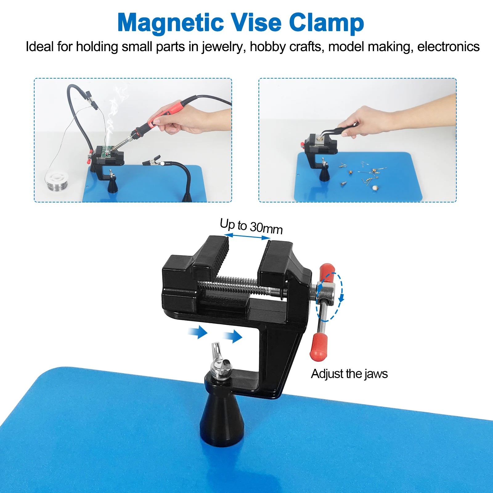 NEWACALOX  Magnetic Soldering Third Hand Large Iron Plate Base Heat Gun Holder PCB Clip 3X LED Magnifier Soldering Work Station