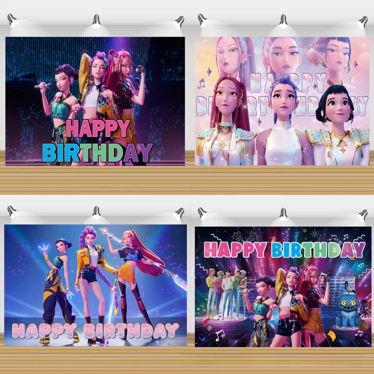 

k pop Demon Hunters Backdrop Party Decor Kpop girl group Birthday Background Poster Happy Birthday Banner Photograph Supplies