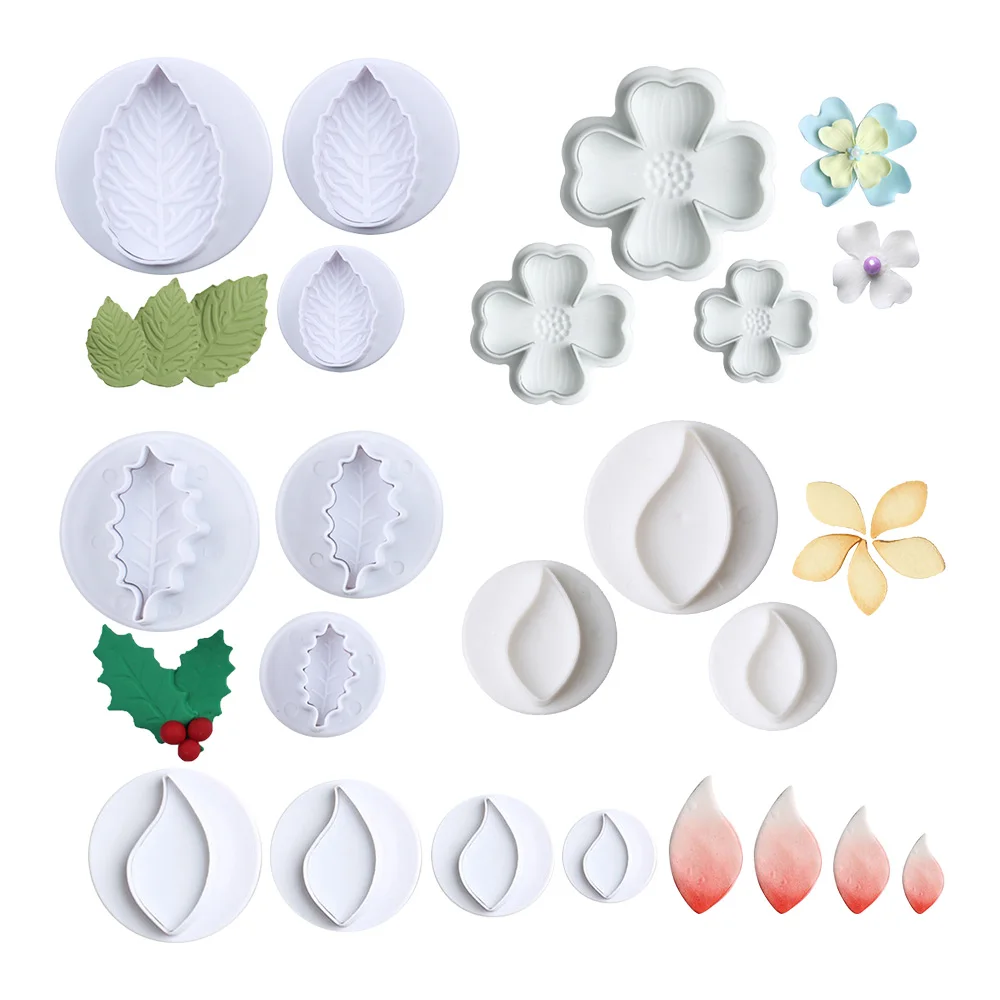 5er-Set Blattform-Keksausstecher: DIY Fondant-Blatt, Backform für Kekse, Vierblättriges Kleeblatt, Rosenblatt-Keksausstecher