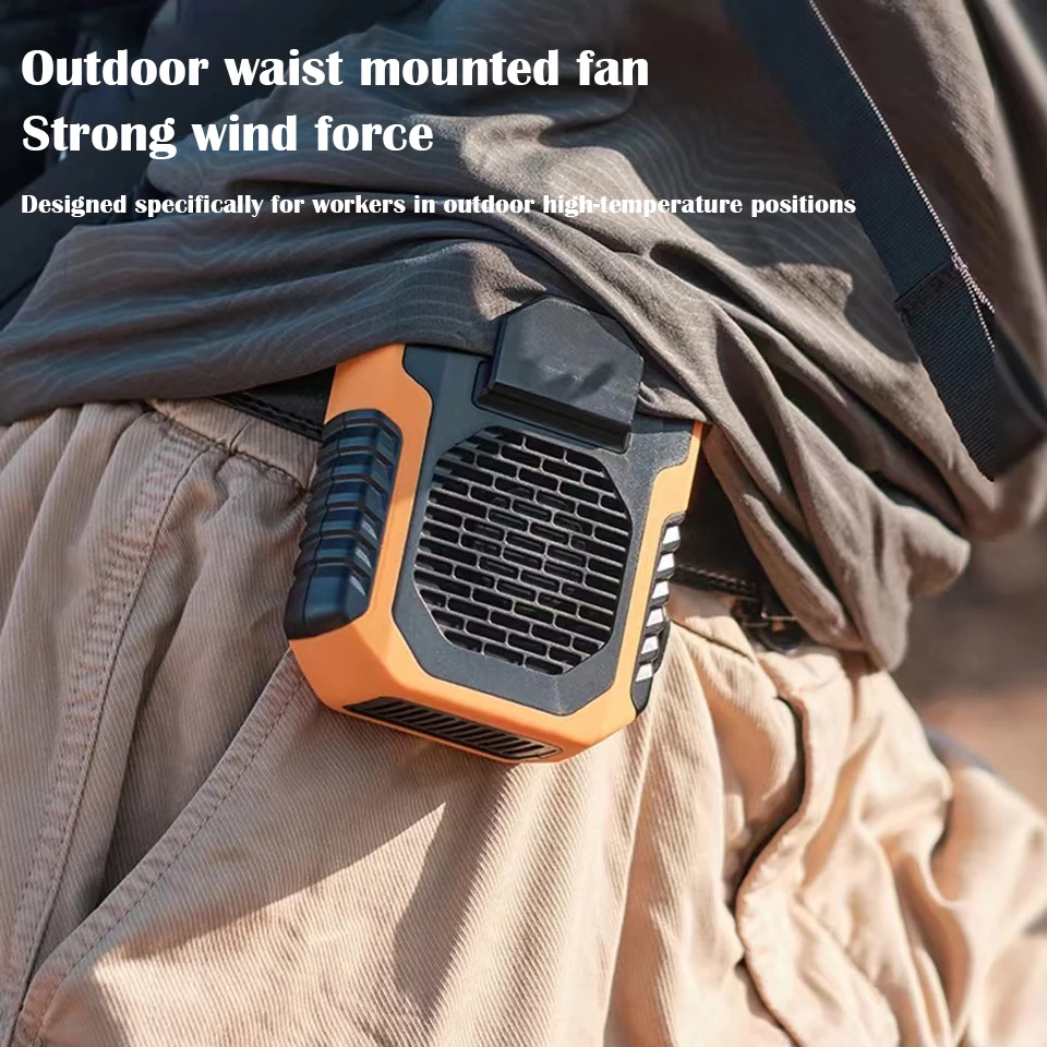 Outdoor Waist Mounted Fan Polymer Battery Anti Drop Shock Absorption USB Portable Power Bank with Bladeless Hanging Neck Fan