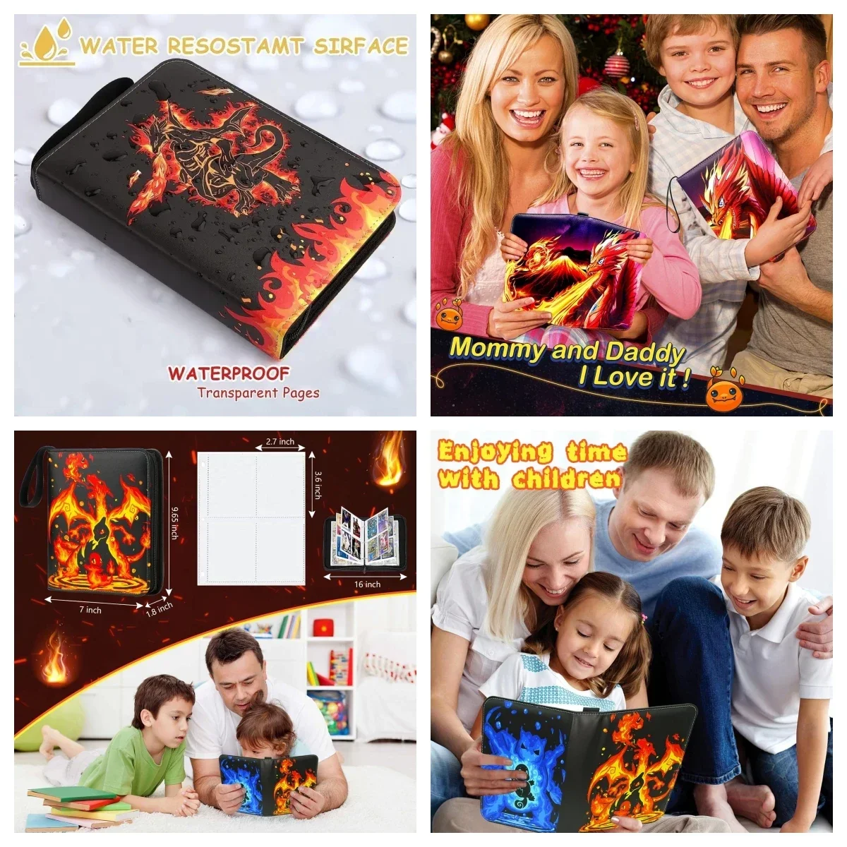 

Книга для сбора карточек на молнии Папка для торговых карточек — 4 кармана, 400 карманов, держатель для карт, альбом с 50 съемными рукавами, портативный