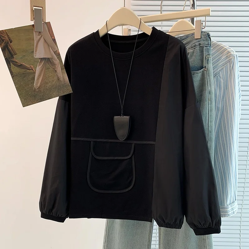 

Осенняя новинка, повседневная свободная посадка больших размеров, универсальная молодежная длинная толстовка-свек, футболка, цветная женская мода