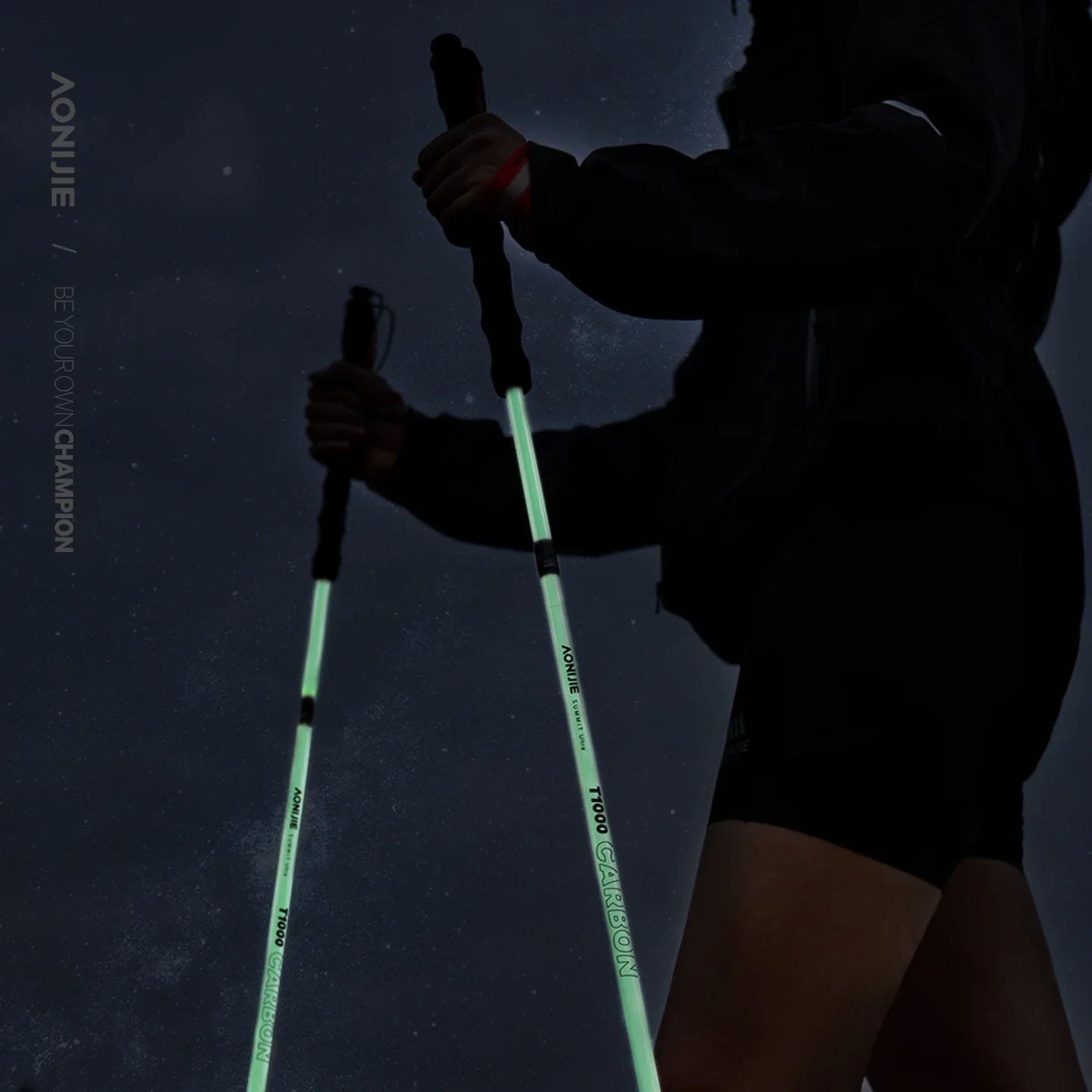 AONIJIE 2Pcs/Pair Folding Walking Sticks Fluorescence Carbon Fiber Ultralight Reflective Trekking Poles Hiking Trail RunE4240