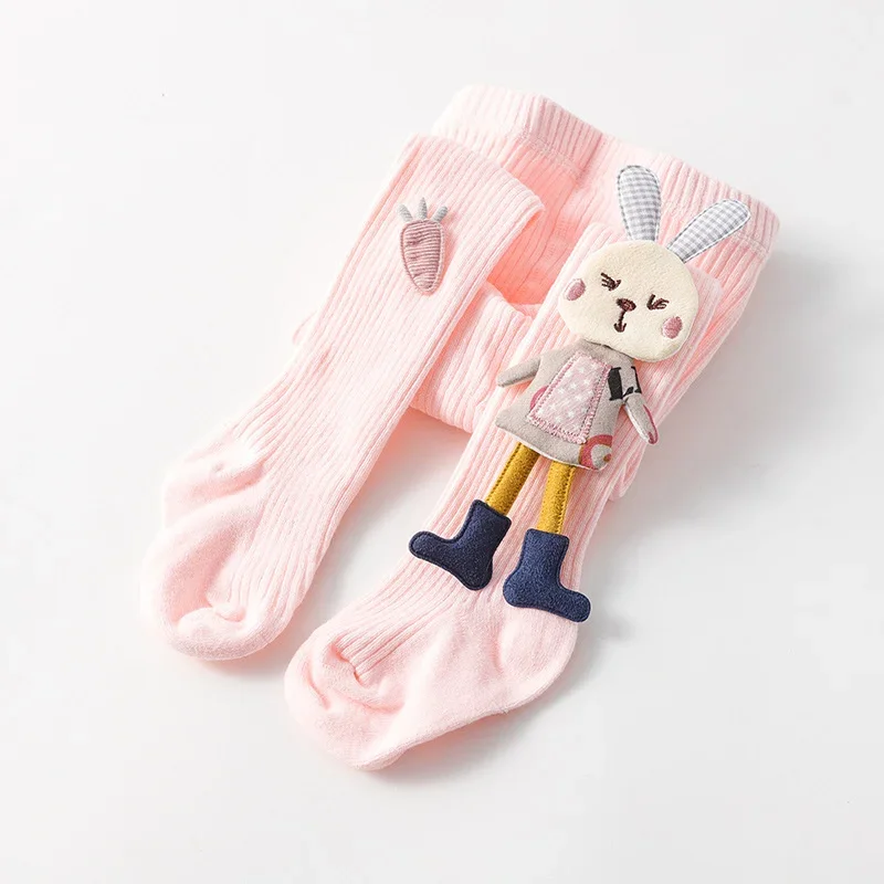 Knitted Tights for Girls Solid Children\'s Pantyhose Cartoon Rabbit Cotton Soft Kids Girls Tights Autumn Winter 1-7T Trousers New