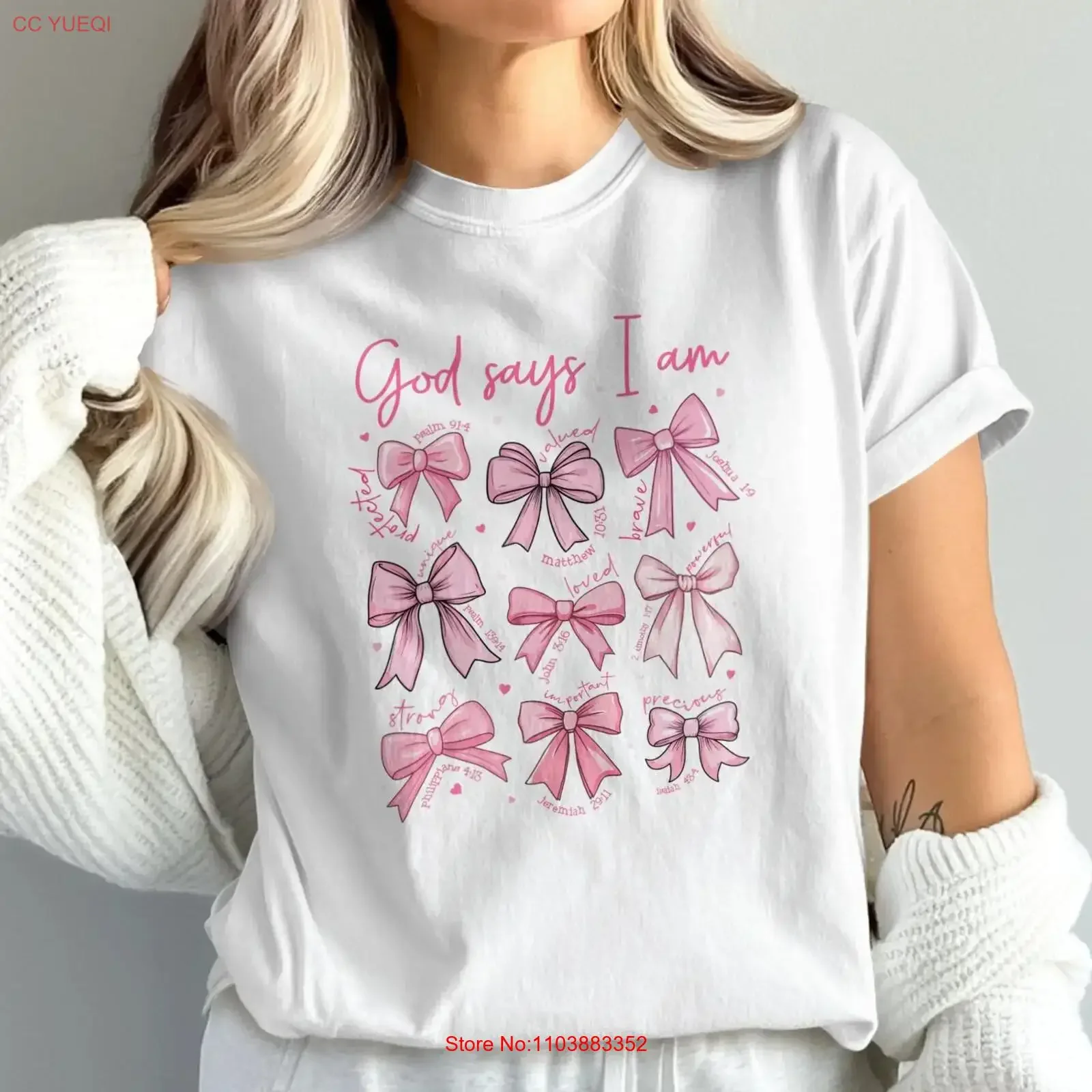 Camiseta Cristiana Religiosa con la Frase 'Dios Dije que soy', Lazo Rosa, Versículo Bíblico, Ropa de Fe, Estilo Vintage Lavado