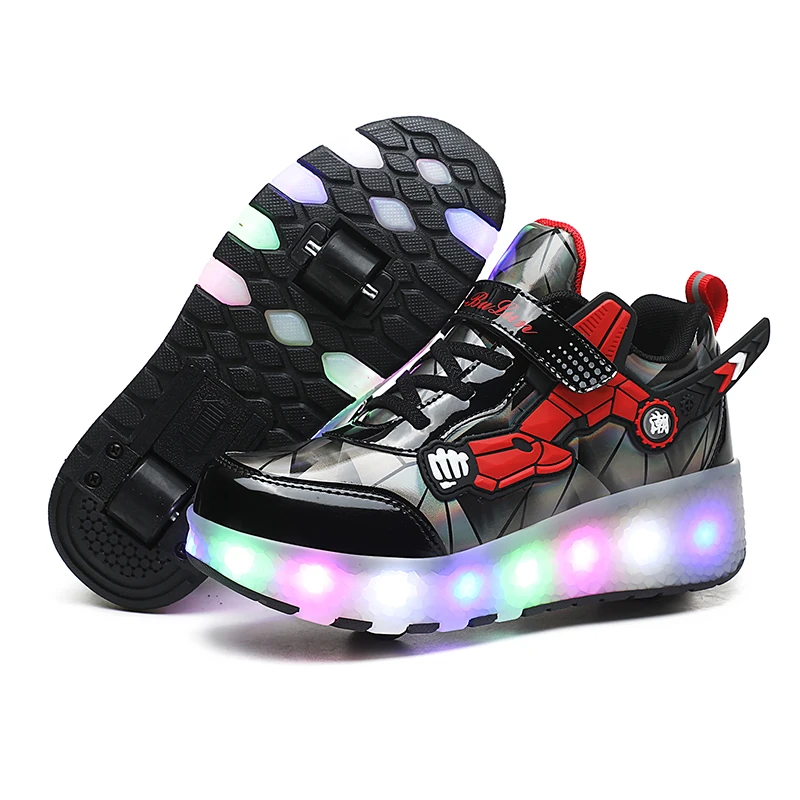 High Quality Skate Shoes for Kids Fashion LED Light Luminous Sneakers Children Two Wheels Shoes for Boys Girls with USB Charging