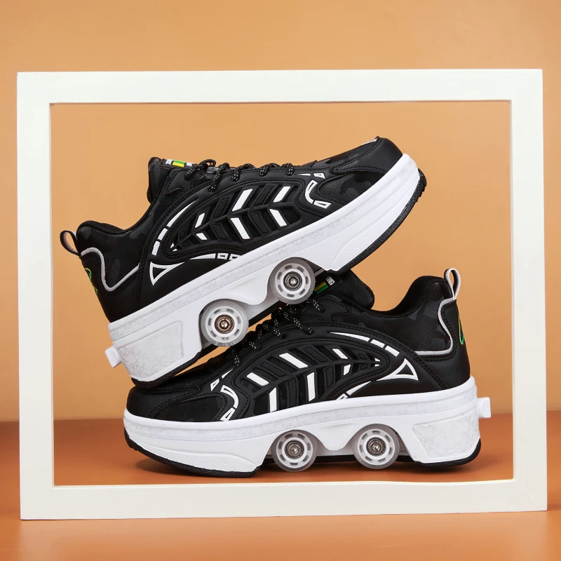 

Childrens Roller Skating Shoes Four Wheels Wear Resistant Deformable 2025 New Comfortable Entertainment Wheel Shoes for Kids