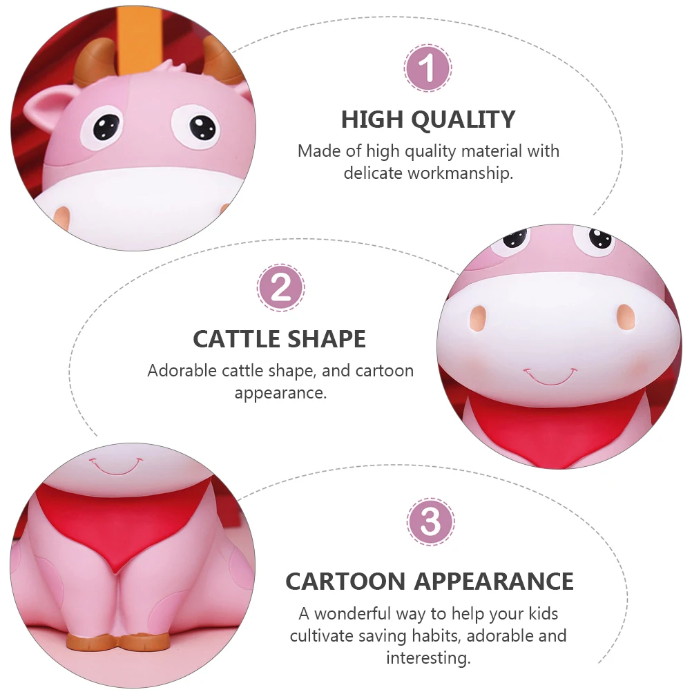 

Cute Cattle Piggy Bank High quality Resin Pink Coin Saving Pot New Year Gift Change Holder Cartoon Appearance
