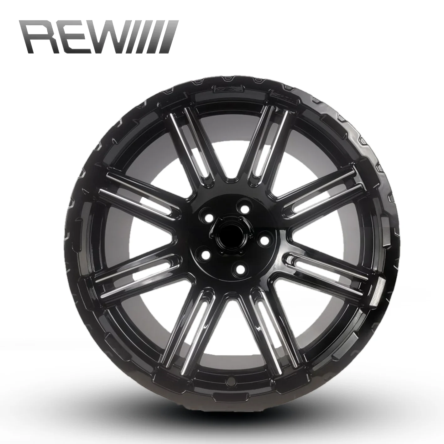 Black Wheels 17-20 Inch 5x114.3, Bright Polished Stripe Dual Spoke Rims, Dynamic Balanced All-Terrain Stable Daily Driving Rim
