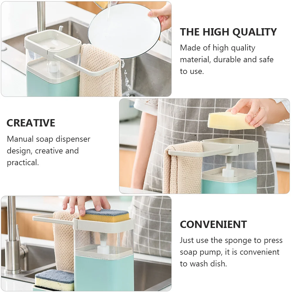 

Multifunctional Liquid Soap Dispenser Sponge Holder Manual Press Pump Detachable Essence Dispenser Kitchen Storage Organizer