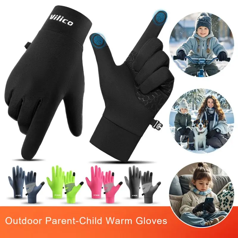 

Winter Warm Cycling Gloves for Kids Boys Girls Anti-slip Plus Velvet Touchscreen Gloves for Running Bicycle Skiing Outdoor Glove