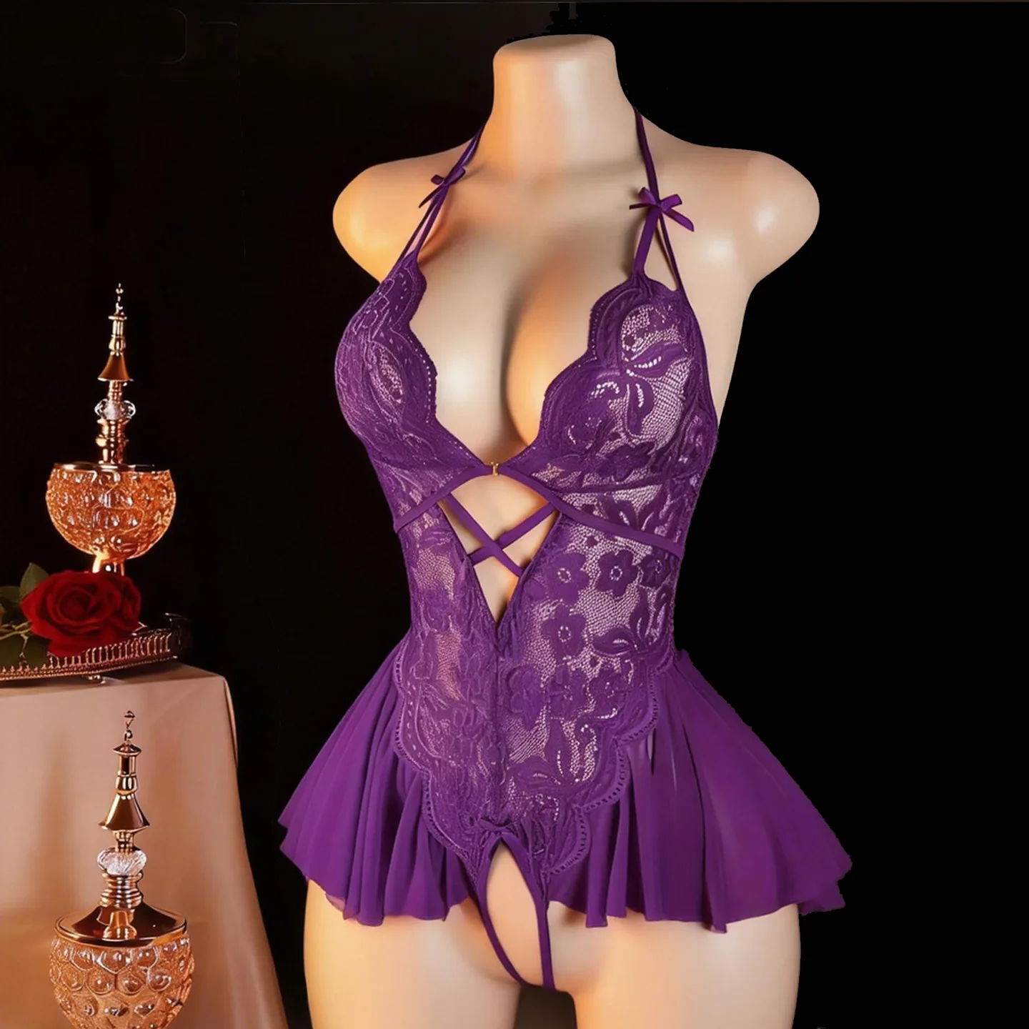 Sexy Lingerie Women Crotchless Sex Underwear Porn Babydoll Extreme Mini Dress Hot Lace Crotch Less Sexy Bodysuit Erotic Costumes image 4