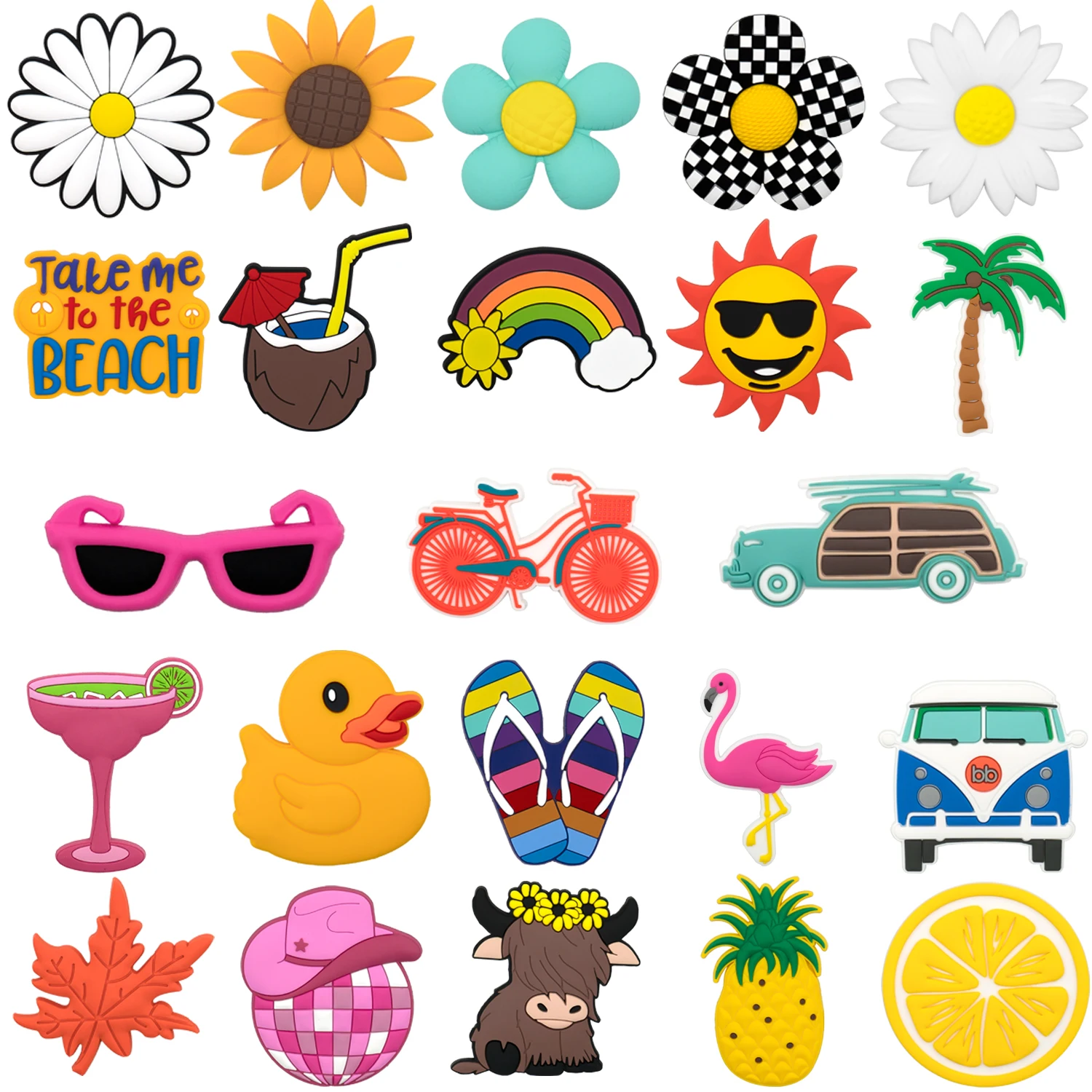 1/5 Stück PVC Sonnenblume Regenbogen dekorativ für mit Loch Einkaufstasche Zubehör für Mädchen Frauen Strand Handtasche Charms Dekorationen Buck – Detail 1