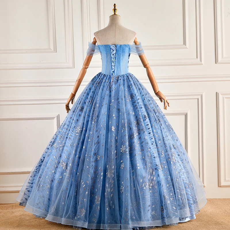 blue slash collar beading ball gown medieval dress princess Medieval Renaissance Gown queen cosplay Victoria dress