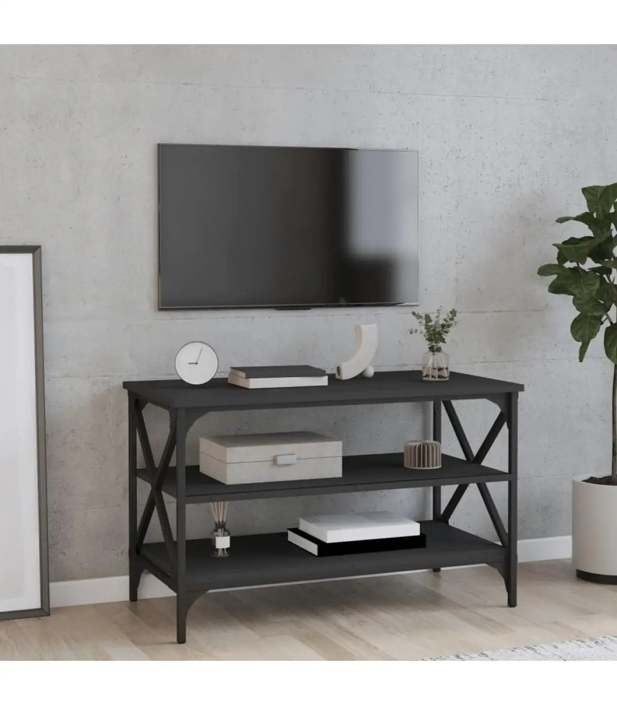 Side tables furniture for TV black plywood 80x40x50 cm