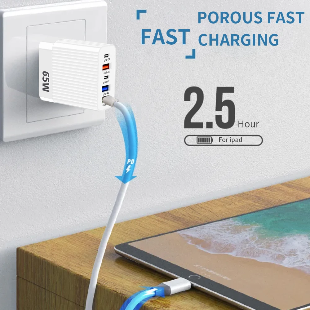 PD متعدد المنافذ 65 واط شاحن الهاتف شحن سريع شاحن الهاتف المحمول محول الطاقة آيفون Xiaomi هواوي سامسونج الجدار شاحن #4