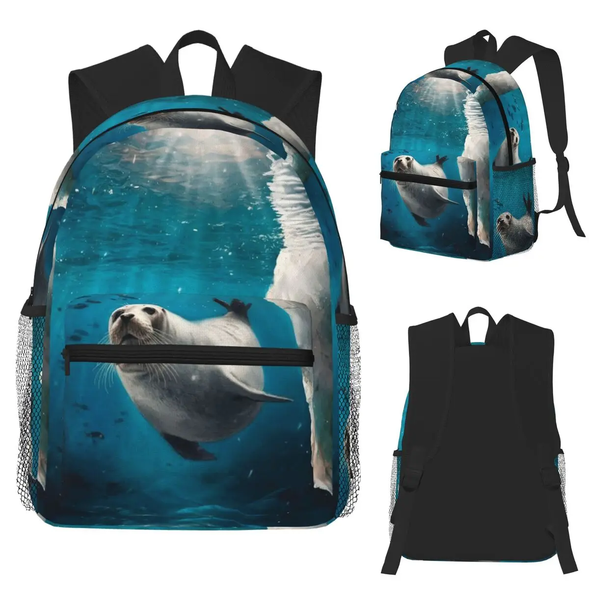 Sea Lion Underwater Realistic Student Backpack School Bag Hiking Travel Daypack for Boys Girls Bookbag Shoulder Bags