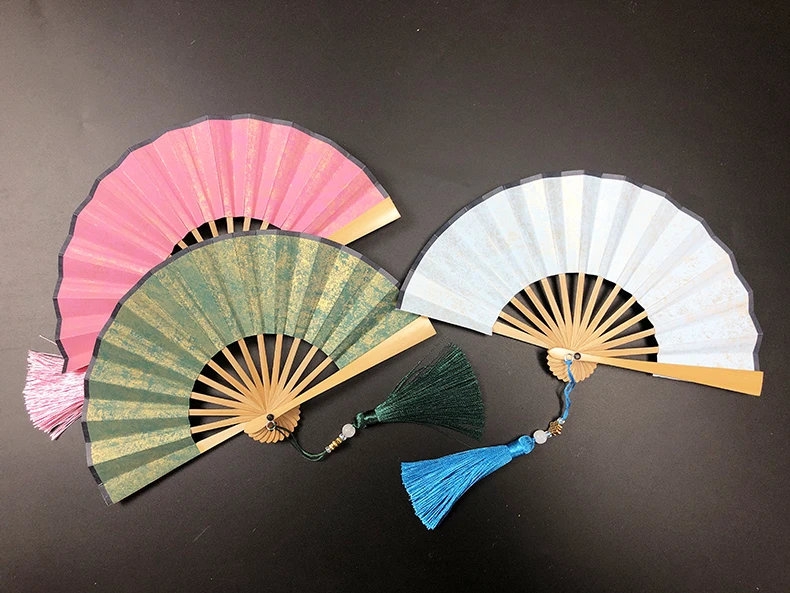 

3 Size Mini Portable Pocket Xuan Paper Fans Chinese Bamboo Folding Hand Fan Pink Green White Gold Red Black Child Ladies