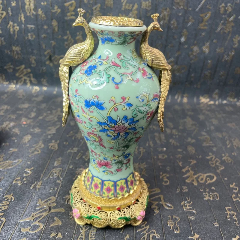 

Антикварная ваза ручной работы в новом китайском стиле, с павлиньим узором, полая, позолоченная, декоративное изделие