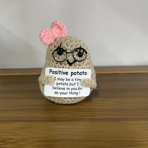 재미있는 긍정적인 감자 양모 뜨게 인형, 긍정적인 확인 카드, 짠 야채 과일 인형, 동기 있는 장식
