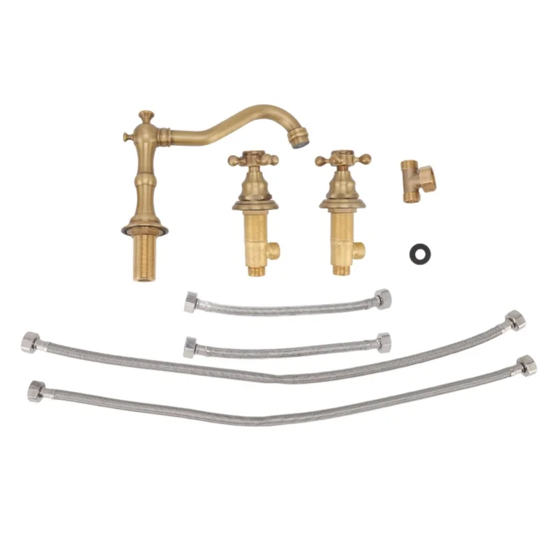 

Double Handle Faucet Copper Leakproof Corrosion Resistant Beautiful G1/2 Thread Three Hole Bathroom Basin Faucet Antique