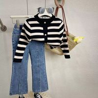 Children's Clothing Sets Striped Long Sleeve Knit Sweater + Jeans 2pcs Sets Kids Clothes for Girls Kids Boutique Clothes