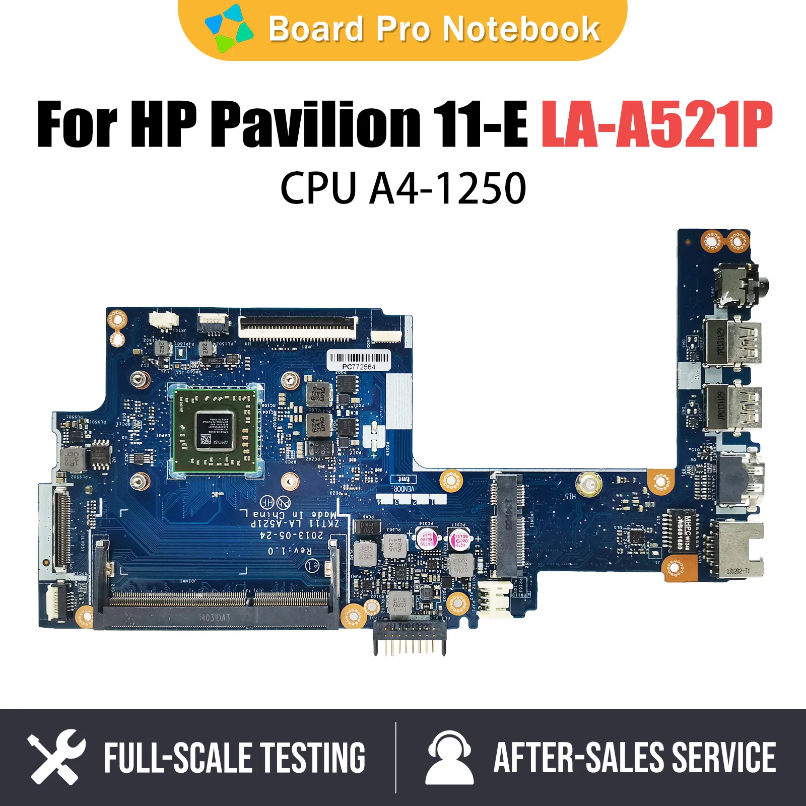 

Notebook Mainboard For HP Pavilion 11-E 744185-001LA-A521P 744189-001 Laptop Motherboard A4-1250 AMD CPU