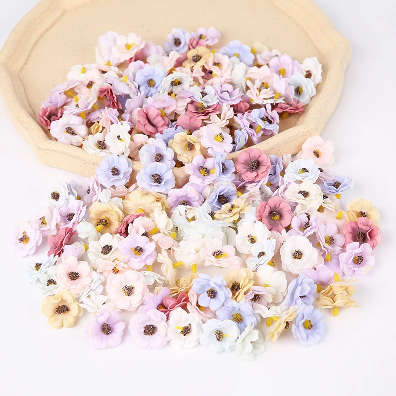 

50Pcs/Lot 3-Layer Daisy Silk Mini Mixture Color Artificial Flower Head For Wedding Party Home DIY Handmade Headdress Hat Decor