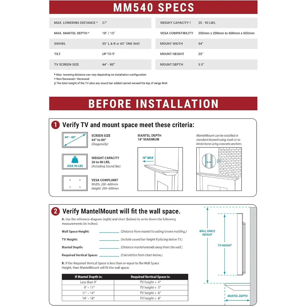 حامل تلفزيون MM540 فوق الموقد قابل للسحب لأجهزة تلفزيون بشاشة 40 بوصة إلى 80 بوصة إلى 90 رطل، مع خاصية تمليسها تلقائيًا حاصلة على براءة اختراع، وتوقف قابل للتعديل #5