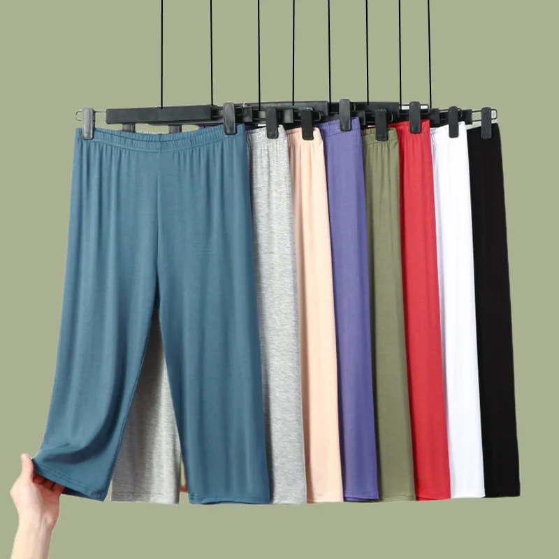 Women's Modal Slim Fit Seven-Foot Pants Summer Thin Sports Shorts Tight-Fit Base Layer Pants Anti-Light Walking Shorts