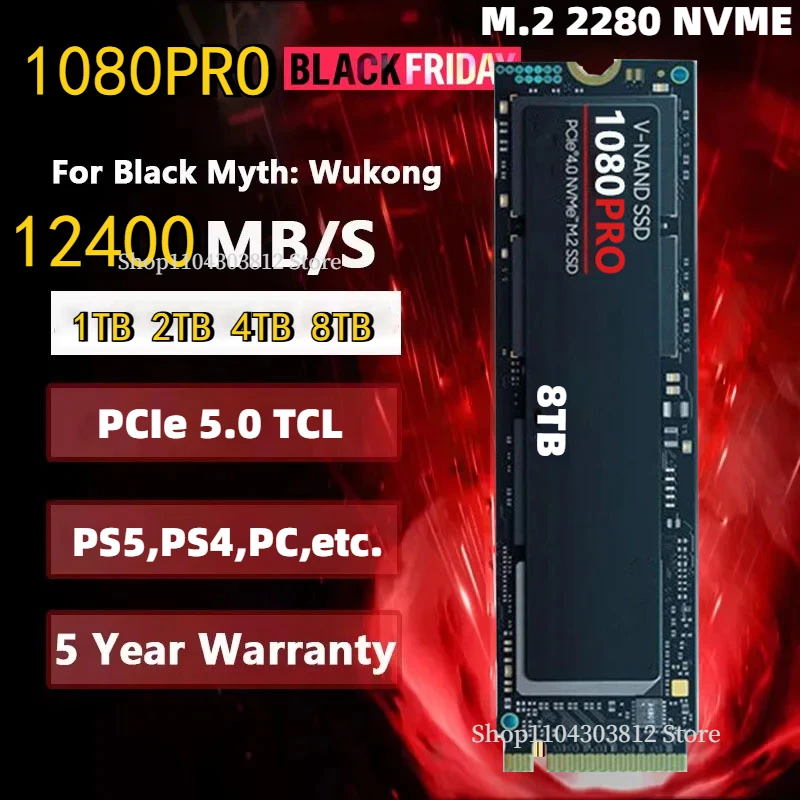 

Newest 1080pro SSD NVMe M.2 2280 1TB 2TB 4TB 8TB Hard Disk Internal Solid State Drive PCIe 5.0 for PS5 Laptop PC Desktop Laptop