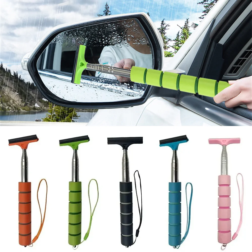 Car Rearview Mirror Wiper Stainless Steel Telescopic Retractable Layered Brush Head Auto Mirror Wash Clear for Auto Accessories