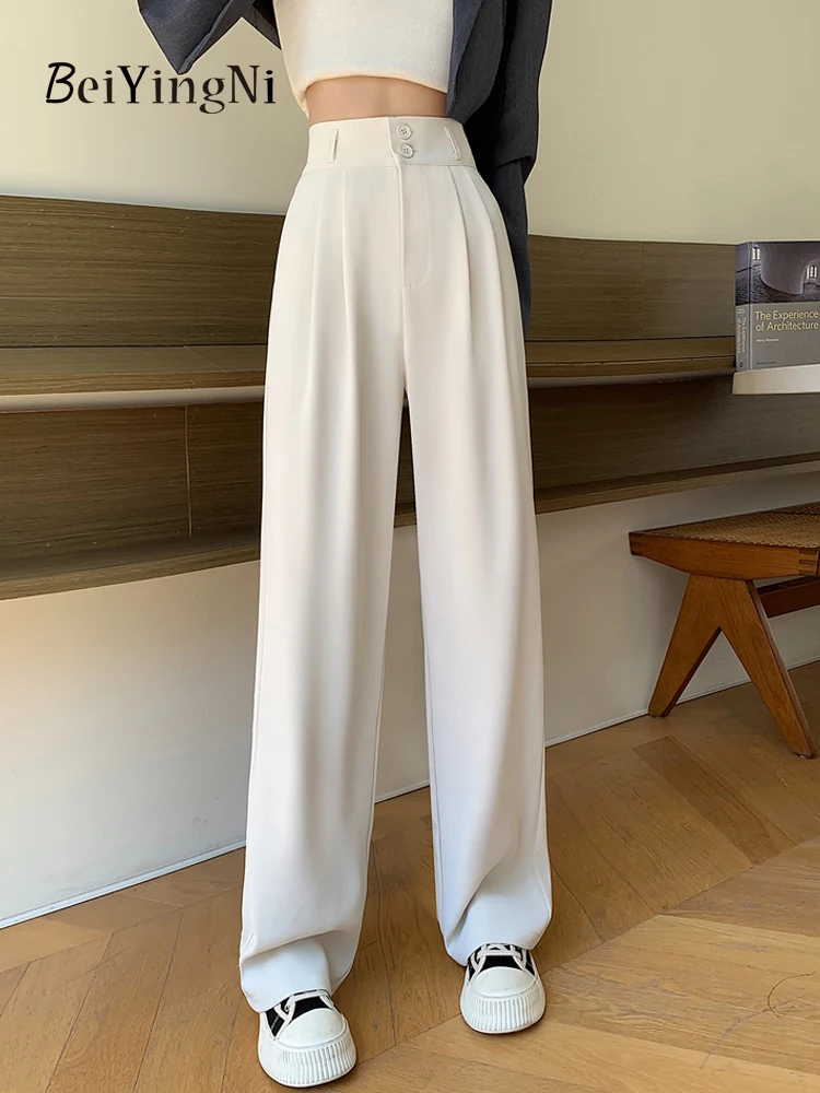 

Beiyingni Women's Pants Luxury Elegant Casual High Waisted Wide Leg Pants Female Ruched Korean Harajuku Spring Summer Trousers